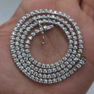 14K Gold 4 Ct 17 inch Genuine Diamond Buttercup Setting Tennis Necklace